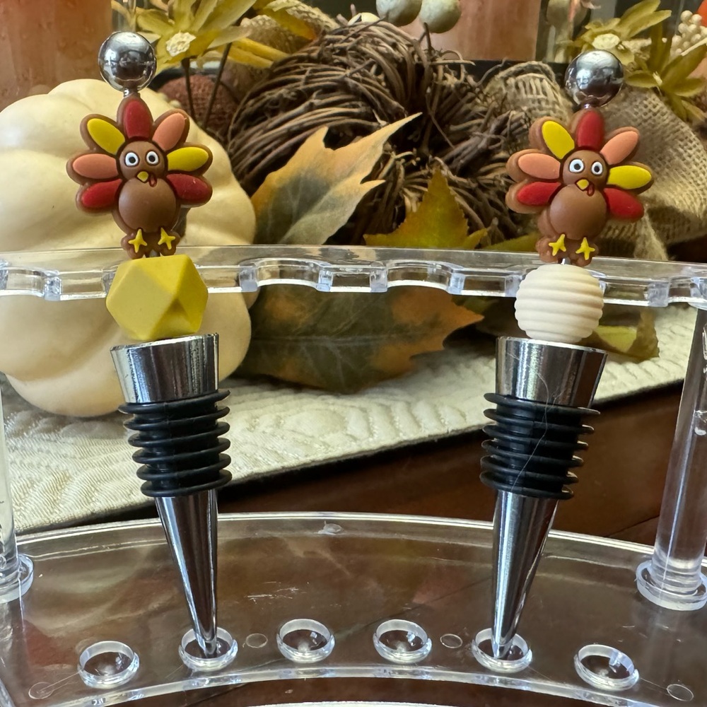 Handcrafted Set of Two Thanksgiving Turkey Wine Toppers Stopper